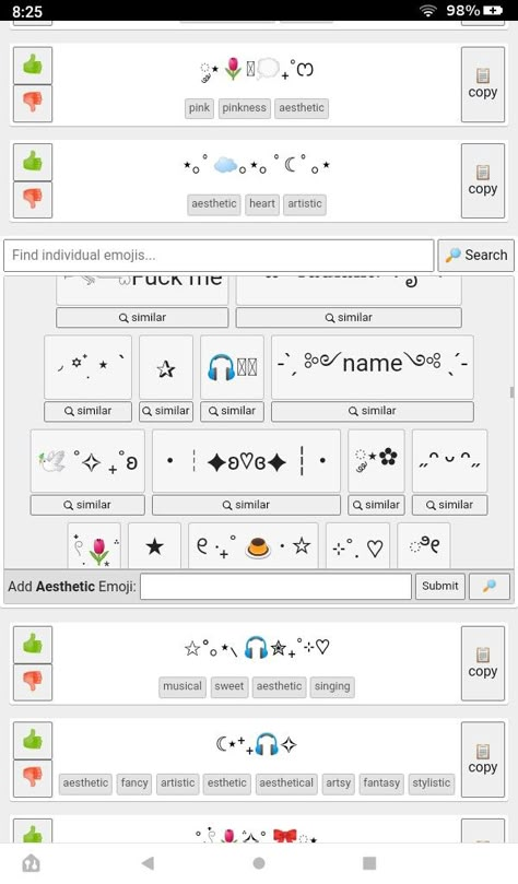 Emoji Combo Website, Cutecore Emoji Combo, Cute Emoji Websites, I Love This Website, Letter Emoji, Emoji Website, Fonts Website, Website Aesthetic, Cute Emoji Combinations