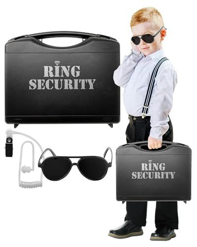 Swiss Industries Ring Security Wedding Briefcase, Ring Bearer Suitcase for Wedding, Includes Ring Security Sunglasses, Spy Earpiece, and Keepsake for Kids with Wide Range of Ages Groomsmens Gifts, Ring Security Wedding, Wedding Ring Bearer Boxes, Wedding Ring Bearer, Ring Security, Ear Piece, Ring Bearer Box, Special Agent, Set Ring