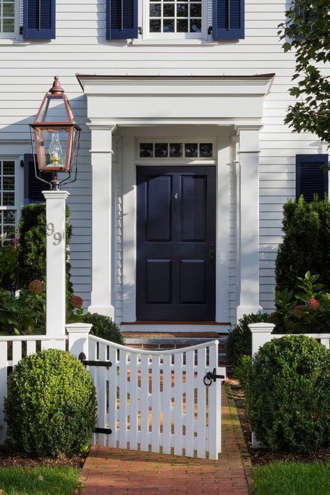 Front Door Porticos, Colonial Front Door, Colonial Aesthetic, Retirement Cottage, Portico Design, Patrick Ahearn Architect, Patrick Ahearn, White Colonial, Colonial House Exteriors