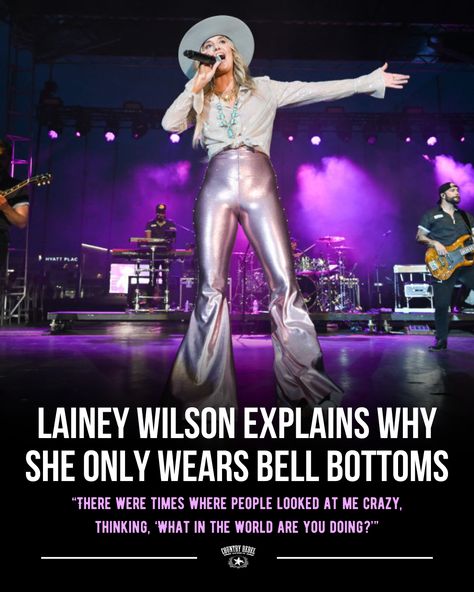 See the reason why Lainey Wilson always wears bell bottoms here ➡️ https://go.countryrebel.com/lainey-explains-bell-bottoms Lainey Wilson Bell Bottom Country, Bell Bottom Country Outfit, Laney Wilson Outfits, Lainey Wilson Style, Lainey Wilson Outfits, Laney Wilson, Lee Greenwood, Cody Johnson, Lainey Wilson