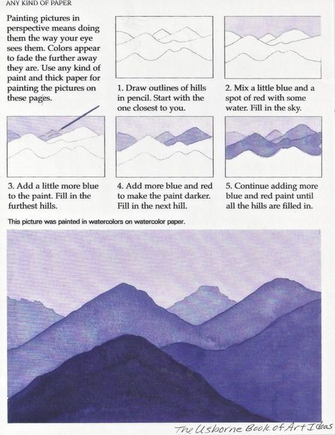 atmospheric perspective - Usborne Atmosphere Perspective Painting, Atmospheric Perspective Art, Atmospheric Perspective Watercolor, Perspective Art For Kids, Perspective Watercolor Painting, Perspective Art Painting, Atmospheric Perspective Drawing, Atmospheric Perspective Painting, Space Element Of Art