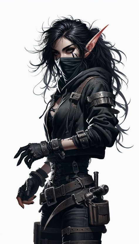 Assassin Female Character Art, Gloomstalker Ranger Dnd, Dnd Reborn Character Art, Female Rogue Dnd, Dnd Rogue Female, Dnd Character Design Female Elf, Assassin Drawing, Female Assassin Art, Cyberpunk Elf