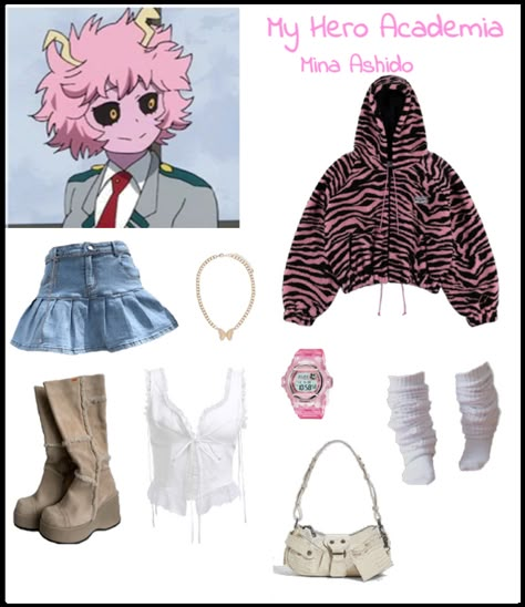 Mina Ashido Inspired Outfit, Mina Ashido Clothing Style, Mina Ashido Outfit Ideas, Mina Ashido Outfit, Outfits Inspired By Anime Characters, Mha Outfit Ideas, Mha Inspired Outfits, Anime Inspired Outfits Casual, Mina Ashido Aesthetic