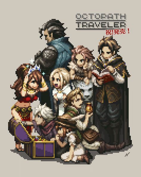 Launch Art by Masayoshi Nishimura from Octopath Traveler #art #artwork #gaming #videogames #gamer #gameart #illustration #octopathtraveler Gaming Artwork, Bravely Default, Octopath Traveler, Best Rpg, Gamers Anime, Cool Pixel Art, Pixel Art Characters, Games Art, Pixel Art Design