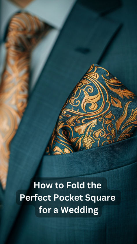 Discover the art of folding a pocket square with our step-by-step guide! Whether you're dressing up for a wedding or a business meeting, learn how to perfect the classic, puff, and three-point folds. Add a touch of elegance to your suit with these simple techniques. 🎩👔 #PocketSquare #MensFashion #StyleGuide #FormalWear Suit Handkerchief Fold, How To Fold Pocket Square, How To Fold A Pocket Square, Pocket Square Style, Handkerchief Folding, Gold Pocket Square, Suit Handkerchief, Pocket Square Folds, Pocket Square Styles