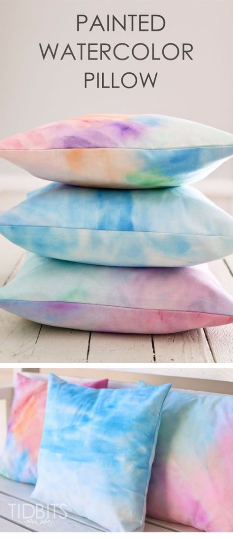 DIY Home Decor Projects for Summer -  DIY Painted Watercolor Pillow - Creative Summery Ideas for Table, Kitchen, Wall Art and Indoor Decor for Summer Creative Pillows, Diy Summer Crafts, Diy Sharpie, Pillow Projects, Collage Diy, Watercolor Pillows, Ideas Hogar, Diy Simple, Amazing Diy