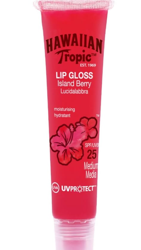 Hawaiian Tropic Lip Gloss, Berry Lip Gloss, Spf Lip Balm, Hawaiian Tropic, Pretty Skin Care, Pretty Skin, Coconut Girl, Makeup Items, Body Skin Care Routine