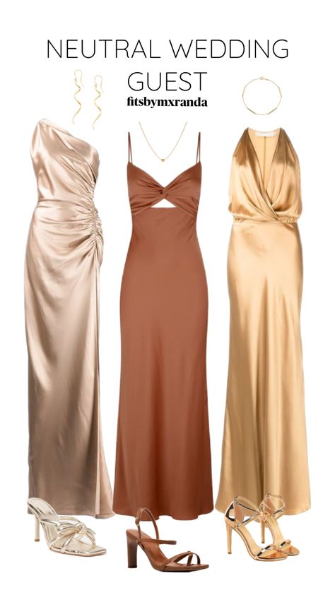 NEUTRAL FORMAL LOOKS #outfitinspo #weddingattire #weddingguest #weddingguestoutfit #formaldress #formal #neutral Wedding Guest Attire Neutral, Neutral Semi Formal Outfit, Neutral Wedding Outfit Guest, Neutral Formal Dress, Neutral Wedding Guest Attire, Beige Dress Outfit Wedding, Neutral Wedding Guest Dress, Neutral Wedding Guest Outfit, Wedding Guest Color Dress Code