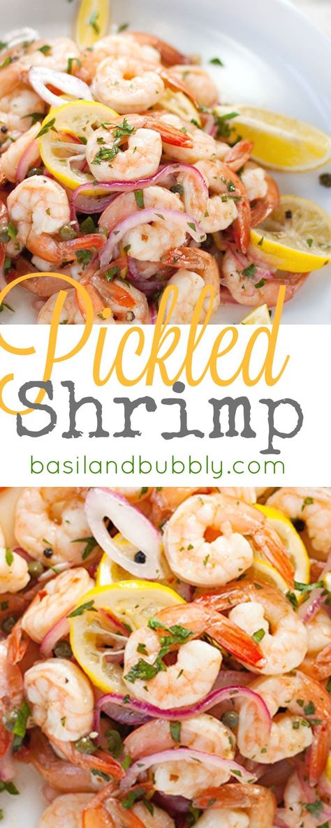 A classic southern appetizer that's perfect for summer snacking but also always shows up around Christmas: Pickled Shrimp Recipe -- delicious marinated shrimp Pickled Shrimp Recipe, Pickled Shrimp, Southern Appetizers, Marinated Shrimp, Shrimp Appetizers, Shrimp Dishes, Shrimp Recipe, Summer Snacks, Shrimp Salad