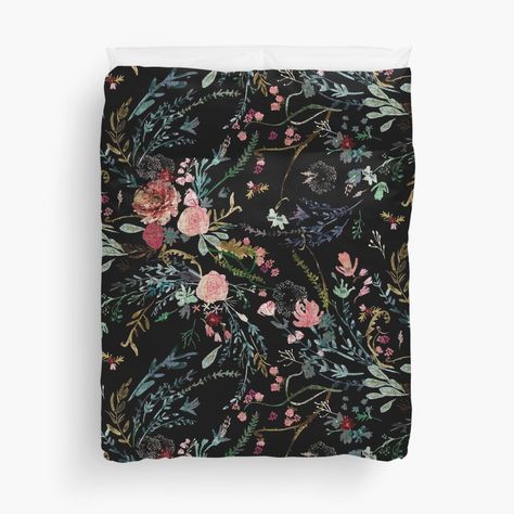 "Midnight Floral" Duvet Cover by nouveaubohemian | Redbubble Dark Floral Bedroom, Designer Office, Floral Bedroom, Floral Duvet Cover, Floral Duvet, Sleeveless Top Designs, Up House, Floral Sleeveless Top, Decorating Inspiration