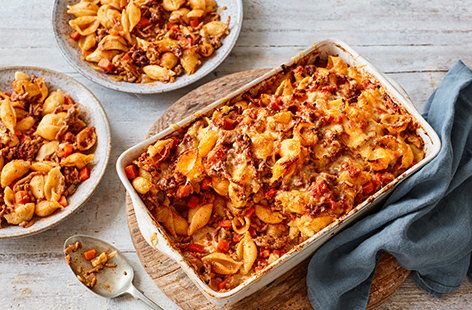 Pasta Bake Recipe | Pasta Recipes | Tesco Real Food Beef Pasta Bake, Bolognese Pasta Bake, Bake Pasta, Bolognese Pasta, Pasta Bake Recipe, Brand Food, Gluten Free Spaghetti, Easy Pasta Dinner, Homemade Ravioli