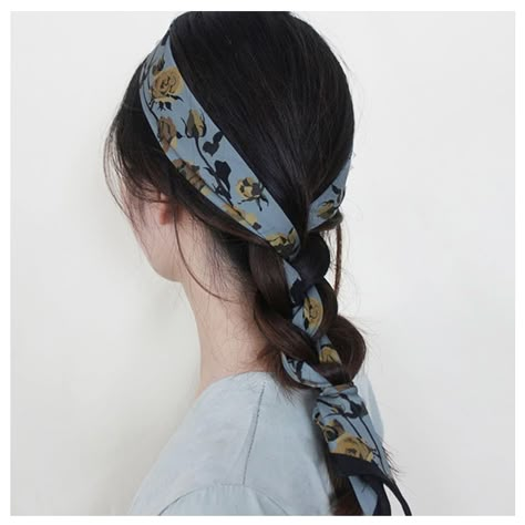 Hair Scarf Vintage, Hairband Hairstyle, Ribbon Scarf, Headband Scarf, Head Scarf Tying, Silk Scarf Hair, Blue Headband, Headband Outfit, Scarf Head