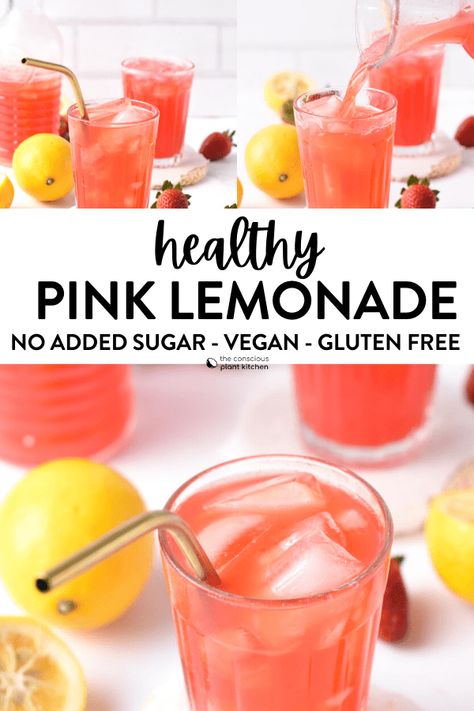 Spring Punch Recipes, Sparkling Pink Lemonade, Sugar Free Juice, Punch Recipes For Kids, Sparkling Strawberry Lemonade, Easy Lemonade Recipe, Pink Lemonade Recipes, Chocolate Avocado Smoothie, Healthy Lemonade