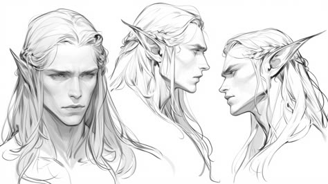 Male Sketch Reference, Face Sketch Reference, Male Face Reference Drawing, Male Elf Art, Elf Reference, Elf Drawings, Male Elf, Sketch Reference, Man Sketch