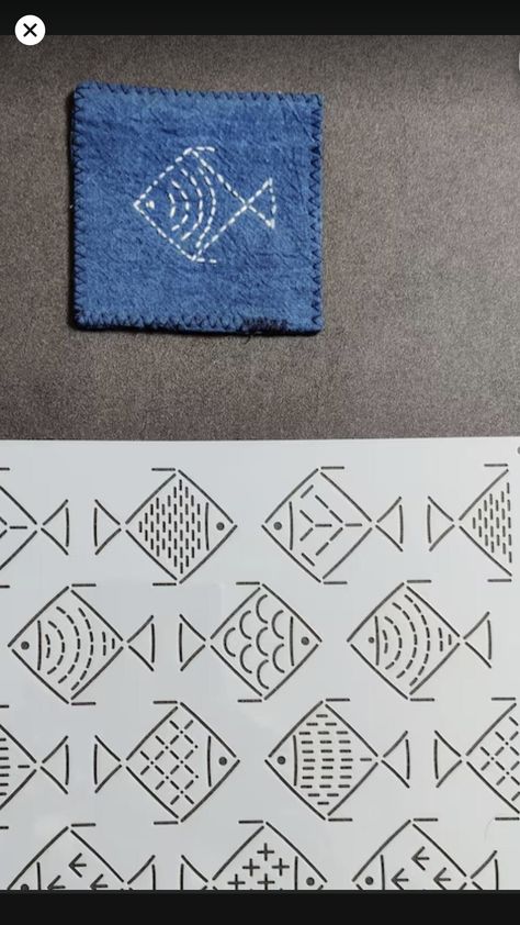 Shasiko Pattern Ideas, Shasiko Pattern, Japanese Quilts Sashiko, Japanese Embroidery Sashiko Pattern, Sashiko Pattern Templates, Sashiko Clothing, Kantha Stitch Design, Simple Sashiko, Sashiko Pattern Free