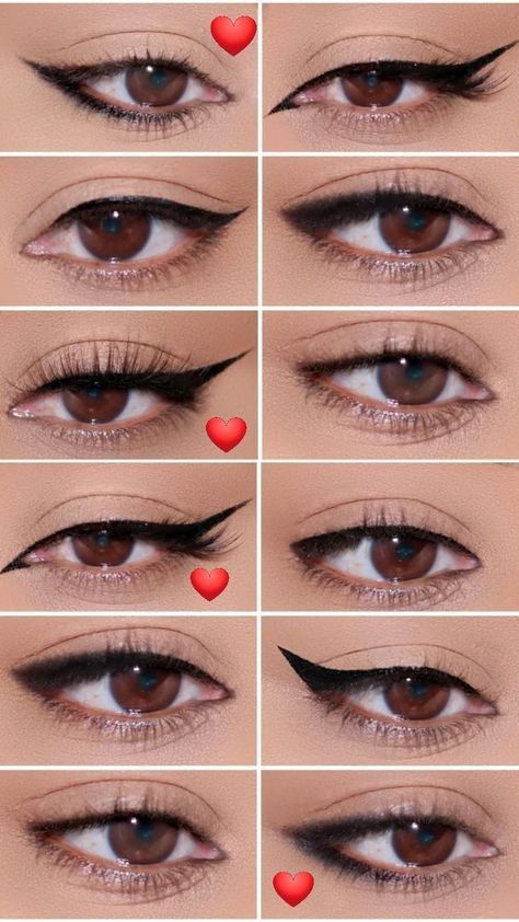 Full Eyeliner Tutorial, Normal Make Up Tutorial, Types Of Eyeliner Style, Full Makeup Tutorial Step By Step, Type Of Eyeliner, Types Of Eyeliner, Eyeliner Types, Membentuk Alis, Mekap Mata