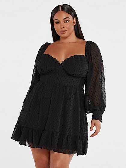 New Trendy Plus Size Fashion for Women | Fashion To Figure Back Tie Dress, Fashion To Figure, Ruffle Hem Dress, Flounce Sleeve, Swiss Dot, Feminine Look, Types Of Dresses, Tie Dress, Hem Dress