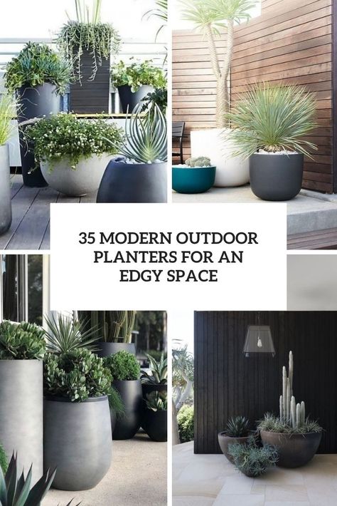 Plants For Rooftop, Modern Potted Plants, White Garden Ideas, Modern Planters Outdoor, Pool Garage, Planter Arrangements, Cabinets Bedroom, Large Outdoor Planters, Planters Outdoor