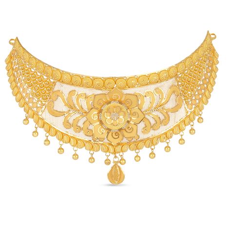 Gold Choker Necklace Indian Bridal, Gold Choker Necklace Designs, Gold Chocker Necklace, Choker Necklace Online, Dubai Gold Jewelry, Floral Choker, Indian Gold Jewelry, Bridal Jewelry Sets Brides, Ethnic Beauty