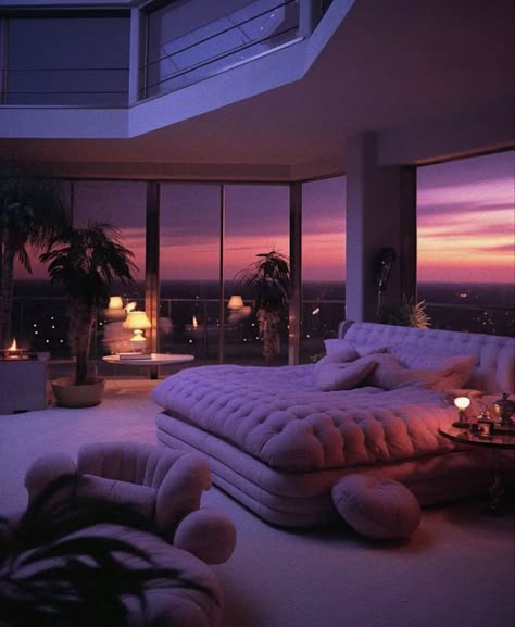 Penthouse Aesthetic, Penthouse Bedroom, 80s Interior Design, 80s Interior, Modern Luxury Bedroom, Dream Apartment Decor, Dream House Rooms, Dream Room Inspiration, Dream Apartment