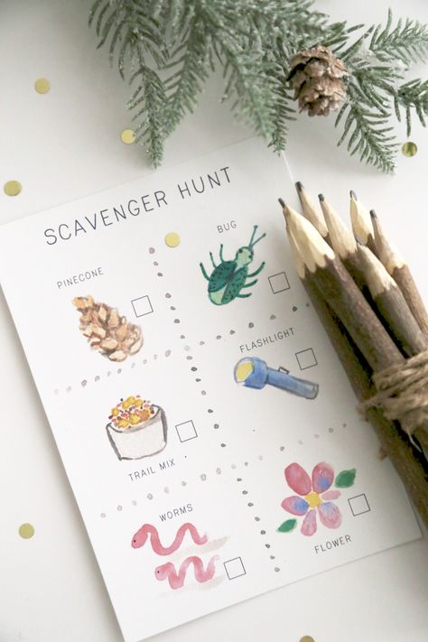 Camping Party Scavenger Hunt, Camp Birthday Party Games, Woodland Birthday Activities, Nature Birthday Theme, One Happy Camper First Birthday Activities, Camping Birthday Party Activities, Nature Birthday Party, Camping Party Activities, Scavenger Hunt Ideas For Kids