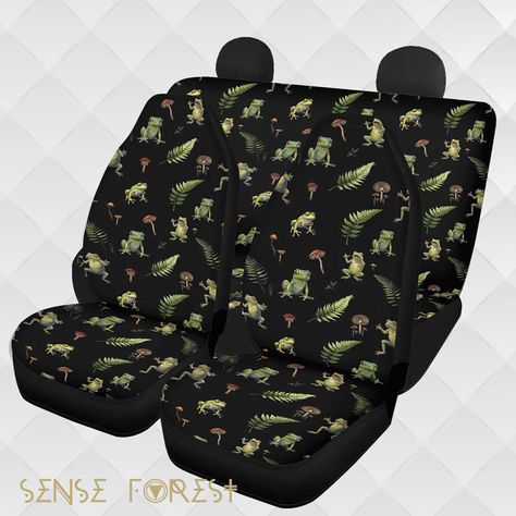 Frog Car Decor, Forest Frog, Cottagecore Mushroom, Car Headrest, Back Seat Covers, Car Seat Cover Sets, Car Seat Cover, Gold Print, Back Seat