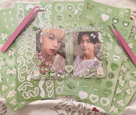 Heart Toploader Deco, Purple Toploader Deco, Green Toploader Deco, Txt Toploader Deco, Heart Toploader, Toploader Deco Ideas, Kpop Packaging, Top Loader Deco, Kpop Toploader Deco