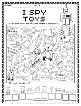 This is a great I Spy toys worksheet!Students will enjoy finding the toys-themed pictures and counting them up to see if they "spied" them all. (Answer key included)Enjoy!You may also be interested in:- How Many? Count and circle the correct number (1-30) | The bundle- Math worksheets | Addition and... How Many Worksheet, Toys Worksheets, Toys Worksheet, Spy Toys, I Spy Games, Spy Games, I Spy, Answer Keys, Kindergarten Worksheets