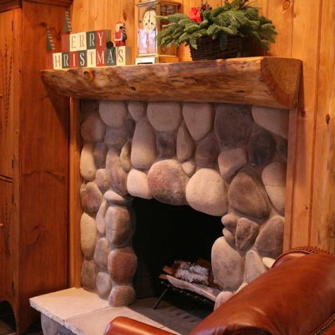 Timeless Fireplace, River Rock Fireplace, Diy River Rock, River Rock Stone, River Rock Fireplaces, Rock Fireplace, Veneer Stone, Types Of Granite, Fireplace Pictures