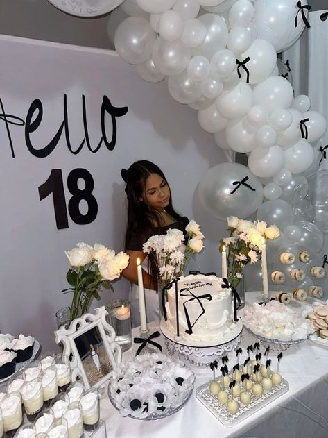 #birthdaydecor #partyplanning #celebrationideas #eventdecor #birthdayparty #decorinspiration #DIYdecor #partydecorations #birthdayfun #festivedecor White And Black Birthday Theme, Black And White Treats, Classy Birthday Dinner, Birthday Ideas Black, Aesthetic Bday Party, Black And White Birthday Theme, Birthday Party Ideas Decoration, 17. Geburtstag, 18th Birthday Party Themes