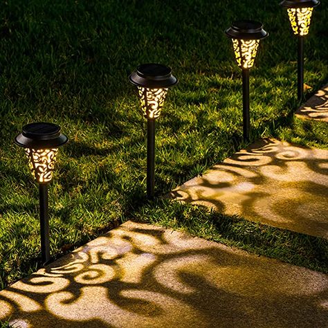 AmazonSmile: LeiDrail Solar Pathway Lights Outdoor Garden Path Light Warm White LED Black Metal Stake Landscape Lighting Waterproof Decorative for Yard Patio Walkway Lawn In-Ground Spike - 6 Pack: Lamps & Light Fixtures Pathway Lighting Ideas, Light Pathway, Movie Dress Up Ideas, Garden Path Lighting, Patio Lamp, Solar Powered Garden Lights, Walkway Lighting, Solar Path Lights, Outdoor Walkway