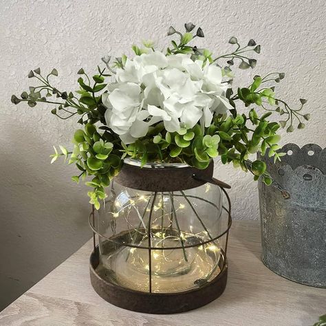 Amazon.com: Vintage Glass Farmhouse Vase, Rustic Lantern Decor with Plants Flowers Lights Vintage Style Vases for Home Decor Floral Arrangement Hostess Gift : Home & Kitchen Rustic Lantern Decor, Glass Farmhouse, Home Decor Floral Arrangements, Farmhouse Lantern, Farmhouse Vase, Lantern Decor, Rustic Vase, Jar Lanterns, Planting Hydrangeas