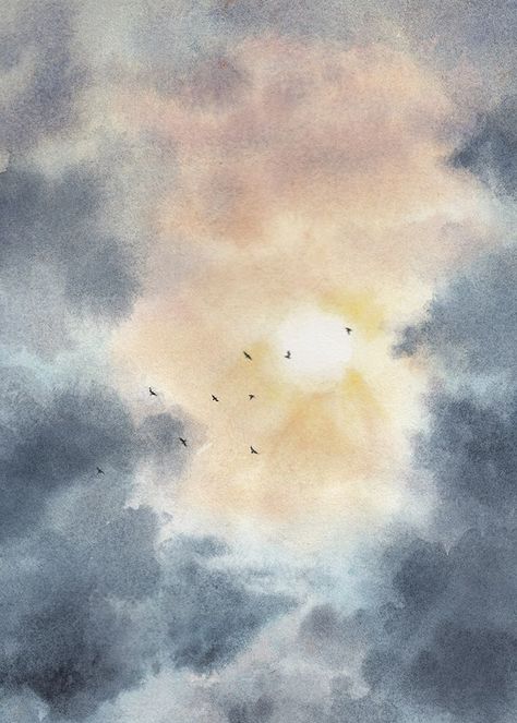 Cynthia Cabrera is a Mexican Canadian watercolor realist painter. Her work explores the themes of memory, perception of reality, identity and beliefs. "Second chances" Celestial Events series 2020 #watercolorsky #watercolorskies #skypainting #cloudpainting #watercolorlandscape #skypainting #watercolorrealism #watercolorartist #arcoiris #acuarelista #cieloenacuarela #watercolor Clouds Painting Watercolor, Surrealism Watercolor Painting, Watercolor Cloud Tutorial, Cloudy Sky Watercolor, Watercolor Art Clouds, Watercolour Sky Painting, Paintings Watercolor Easy, Thunderstorm Watercolor, Watercolor Sky Paintings