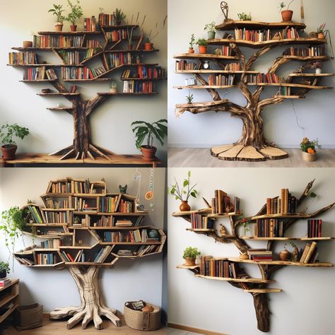 Tree Shelves, Tree Library, Tree Bookcase, Creative Bookshelves, Tree Bookshelf, Easy Diy Room Decor, Convertible Furniture, Deco Nature, Home Library Design