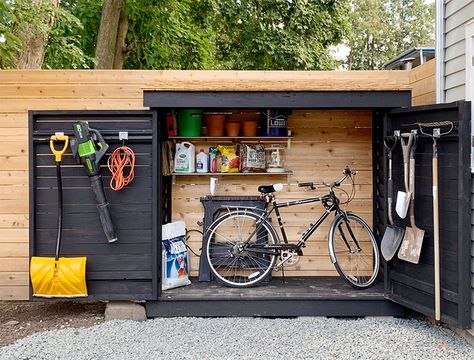 Restoring Old Houses, Backyard Storage Sheds, Diy Storage Shed, Outdoor Storage Shed, Build Yourself, Backyard Storage, Backyard Buildings, Bicycle Storage, Backyard Renovations