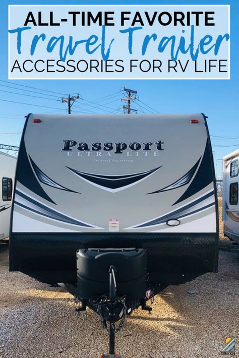 What travel trailer accessories and products do we consider must-haves? Check out our list of some all-time favorites we used while RV camping full time for a year and a half in our Keystone Passport. #rvliving #rvtravel #camping #traveltrailer #musthaves Travel Trailer Accessories, Travel Trailer Living, Camping Accesorios, Rv Camping Tips, Camping Must Haves, Travel Trailer Camping, Rv Homes, Rv Makeover, Best Camping Gear