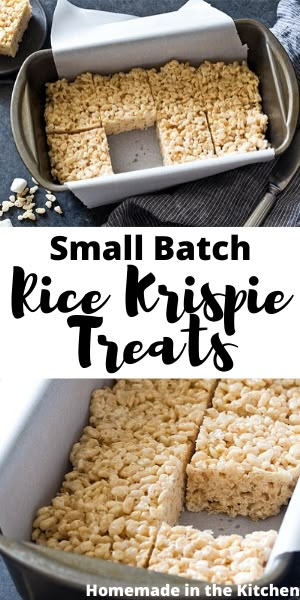 Rice Krispie Treat For One, Rice Krispie Treats For One, One Pan Rice Krispie Treats, 8x8 Baking Dish Recipes, Small Dessert Recipes For Two, Personal Sized Desserts, Small Batch Of Rice Krispie Treats, Small Batch Vegetarian Recipes, Rice Krispie Treats 8x8 Pan