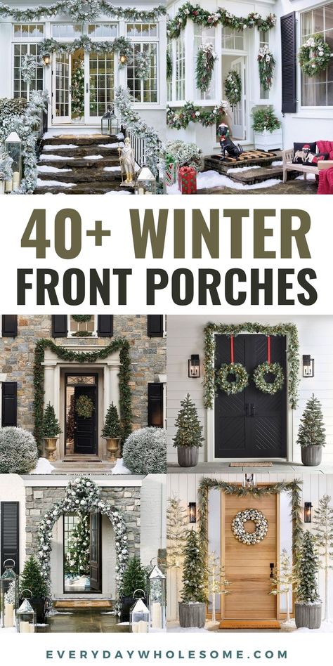 Winter porch ideas, winter front porch decor, front porch christmas decor, christmas porch decor, winter front porch ideas, winter porch decorations, winter porch decorating ideas, front porch christmas decor, winter aesthetic, winter wreaths for front door diy, front door christmas decor, wreaths for front door, christmas wreaths for front door, front door christmas decorations, welcome sign front door #winterporchideas #christmasporch #frontdoor #welcomesign #wreath #diywreath #garland #porch Winter Front Porch Ideas After Christmas, Front Porch Garland Ideas, Front Porch Christmas Garland Ideas, Farmhouse Christmas Decor Front Porches, Front Porch Christmas Decor Ideas Farmhouse, Outdoor Garland Christmas Porches, Front Porch Winter Decor, Garland Porch, Winter Porch Decorating Ideas