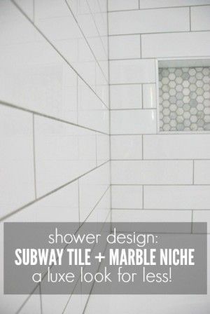 Looking to transform your bathroom?! Check out this shower tile design using white subway tile and marble tile niche! #Bathroom #BathroomDesign #Tile #SubwayTile #DIY Tile Niche, Subway Tile Showers, Bad Inspiration, Shower Niche, Master Bath Remodel, White Subway Tile, Shower Tile Designs, Subway Tiles, Trendy Bathroom