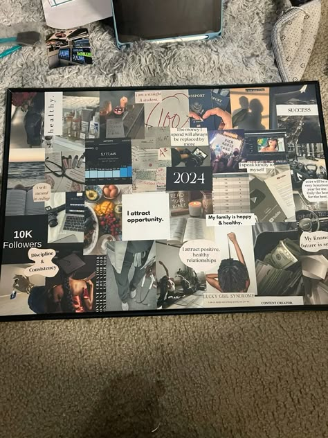 vision board, 2024, 2024 vision board Vision Board Ideas With Paper, Diy 2025 Vision Board, Vision Board Inspiration 2025, Vision Board Ideas Diy 2025, Teenager Vision Board Ideas, Vision Board New Years, Mood Board On Wall, Collage Board Diy, Vision Board Ideas Inspiration Poster