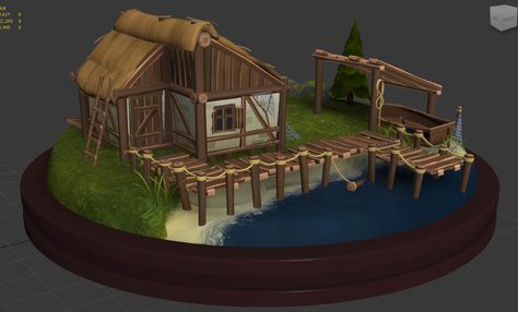 ArtStation - Fishing Hut (Work in Progress), Helen French Fishing Hut Concept Art, Minecraft Medieval Fishing Hut, Minecraft Fishing Hut, Fisherman Cabin, Ark Builds, Fish Hut, Fishing House, Mc Ideas, Fish Ideas