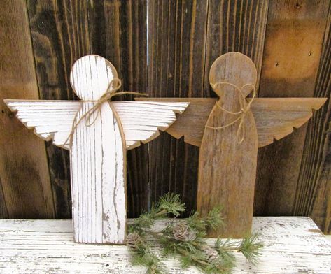 Rustic Angel, Hanging Angel, Rustic Christmas Decor, Handmade Gift, Angel Decor, Holiday Decorations,  Sold Individually, A201 by tatteredgrace on Etsy Fence Picket Christmas Crafts, Christmas Angels To Make, Wooden Angels, Angel Diy, Christmas Decor Handmade, Christmas Angel Crafts, Fence Wood, Rustic Christmas Decor, Wood Angel