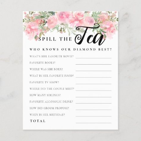 Elegant Bohemian Floral Bridal Shower Foil Invitation #zazzle #weddinginvitations #birthdayinvitations #babyshowerinvitations #zazzleinvitations #monogram #businesscards #graduation #homedecor Spill The Tea Bridal Shower Game, Bridgerton Theme, Tea Bridal Shower, Pink Floral Watercolor, Budget Bride, Bridal Bingo, Spill The Tea, Bridal Shower Inspiration, Bridal Shower Tea