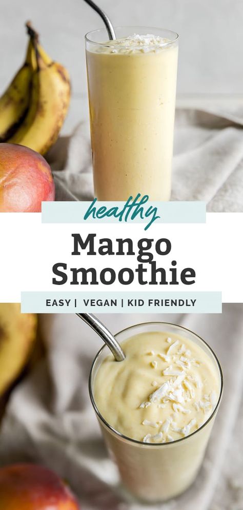 This is the best vegan mango smoothie recipe! It's an easy breakfast for a busy morning on the go or a quick snack for kids. It's simple to make this smoothie with fresh or frozen mangos and a frozen banana to keep it light and healthy. Vegan Mango Smoothie, Easy Mango Smoothie, Healthy Mango Smoothie, Quick Snacks For Kids, Mango Health Benefits, Mango Smoothie Recipe, Mango Banana Smoothie, Mango Smoothie Recipes, Cut Recipe