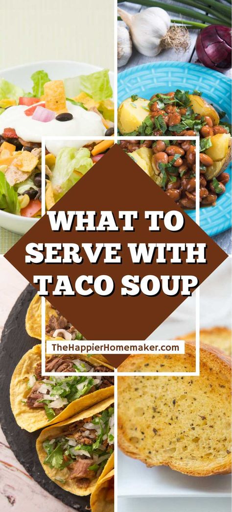 Wondering what to serve with taco soup? We have you covered with 10 easy side dishes and lots of options for toppings! Taco Soup Side Dishes, Sides For Taco Soup, Taco Soup Sides, Taco Soup Sides Dishes, What To Serve With Taco Soup, What To Serve With Soup, Southwest Soup, Soup Menu, Southwest Chicken Soup