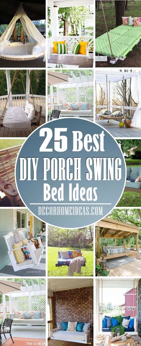 25 Best DIY Porch Swing Bed Ideas For Ultimate Relaxation | Decor Home Ideas Daybed Swings Outdoor Porch, Outdoor Swing Ideas, Hanging Bed Diy, Outdoor Hanging Bed, Diy Porch Swing Bed, Bed Swings, Patio Bed, Outdoor Swings, Dream Porch