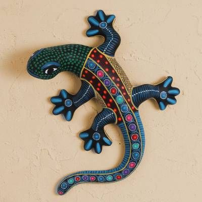 Colorful Ceramic Lizard Wall Art from Mexico - Festive Lizard | NOVICA Ceramic Lizard, Baby Naps, Clay Artwork, Gecko Wall Art, Lizard Tattoo, Classy Acrylic, Ceramic Wall Art, Colorful Ceramics, Ceramic Animals