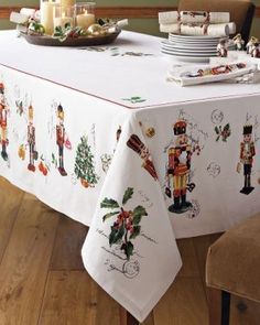 WILLIAMS SONOMA NUTCRACKER Marc Lacaze HAND SCREENED ART Tablecloth 70 x 108 CHRISTMAS  New Nutcracker Tablecloth, Nutcracker Christmas Decorations, Nut Cracker, Christmas Linen, Christmas Tablescapes, Christmas Table Cloth, Christmas Dining, Christmas Table Settings, Christmas Embroidery