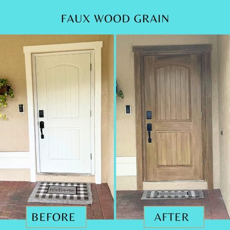 Master How To Paint A Door To Look Faux Wood Grain - Artzy Fartzy Creations Wood Door Paint, Paint A Door, White Front Door, Front Porch Makeover, Faux Wood Grain, Fake Wood, Inside House, Diy Front Porch, Porch Makeover