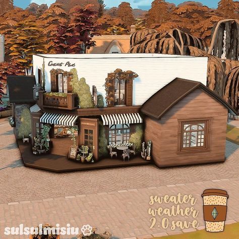 🤎📖 Cozy Book Café ☕️🍂 Sul Sul! This is my contribution for the #ts4sweaterweather savefile collaboration hosted by the amazing… | Instagram Sims 4 Cafe Build, Sims 4 Bookstore, Sims 4 Cafe, Desert Luxe, Bloxburg Cafe, Ts4 Builds, Sims Lots, Snowy Escape, Sims Challenge